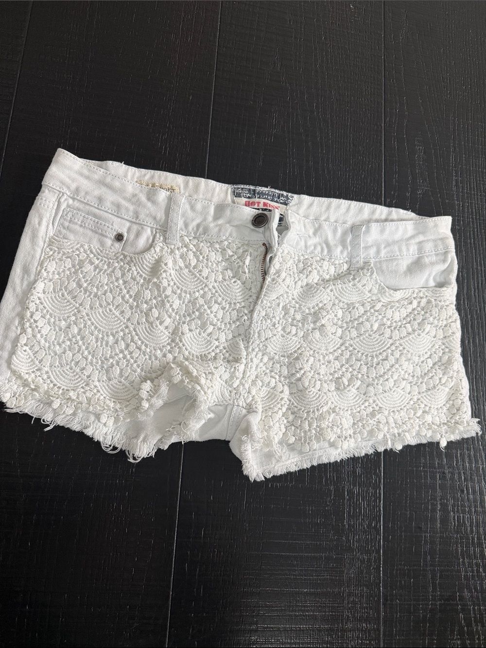 Hot Kiss White Crochet Denim Jean Shorts
